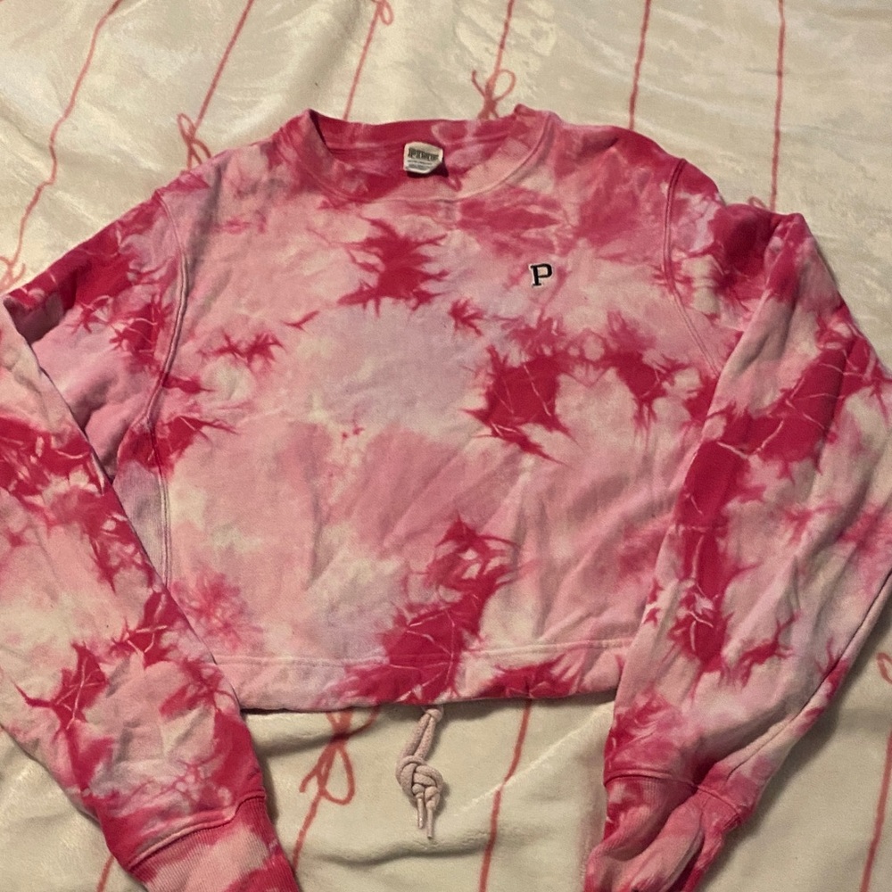 PINK Victoria's Secret Tie-Dye Off-the-Shoulder Sweater - Pink and White